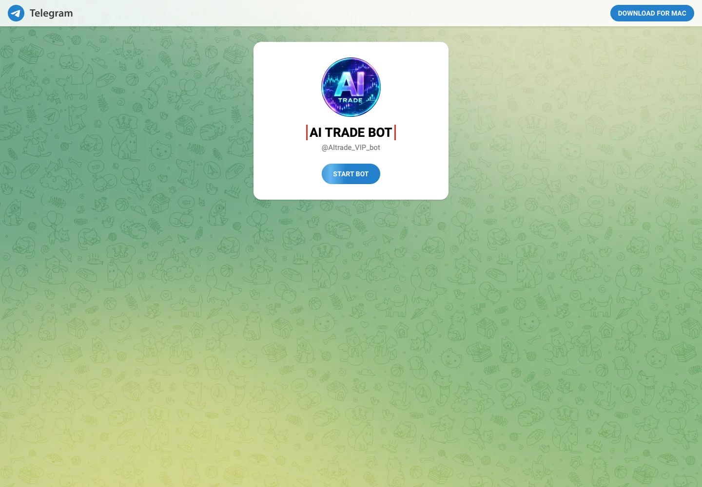 Публичная страница Telegram-бота AI TRADE BOT