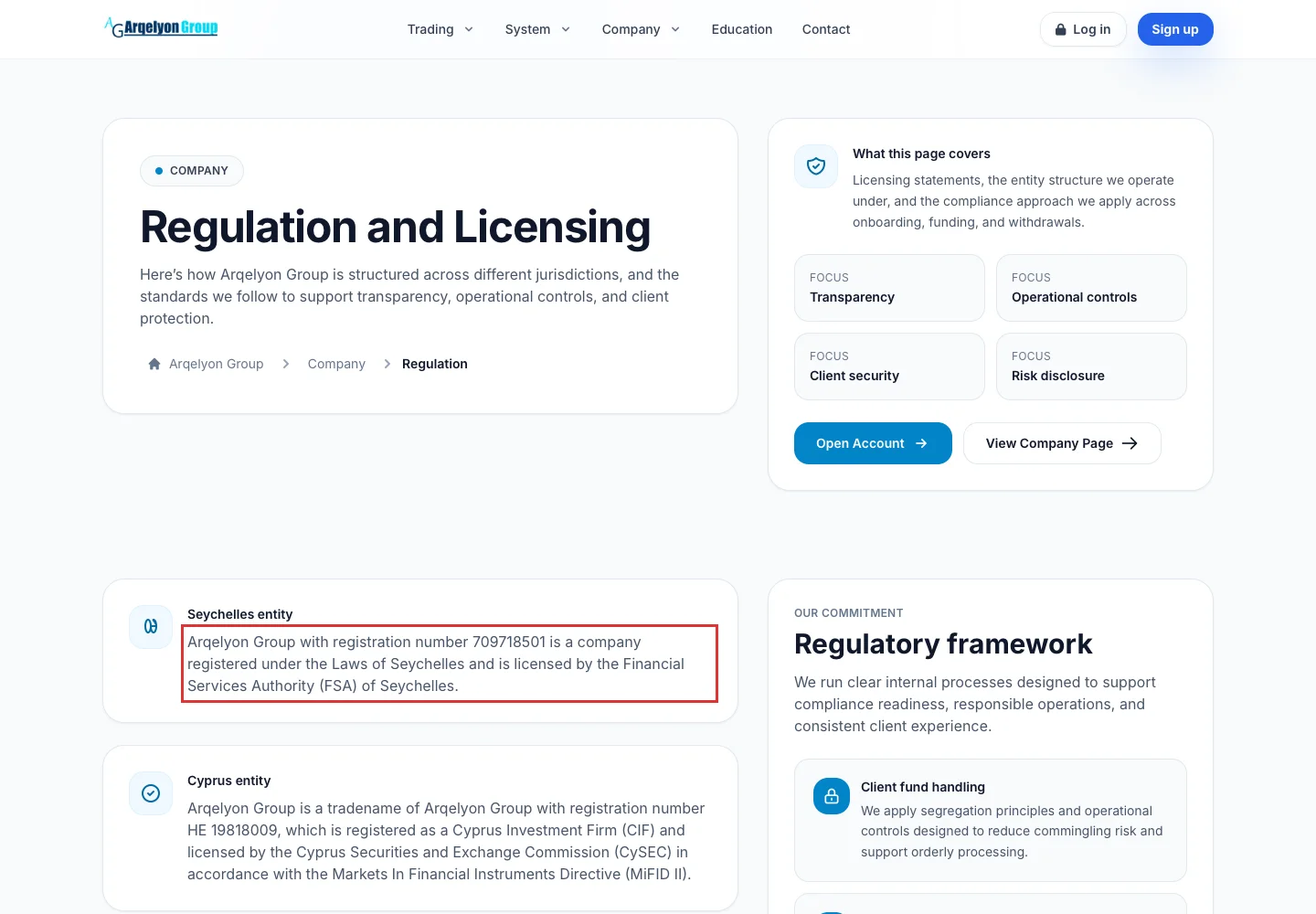 Заявления Arqelyon Group о регистрации и лицензировании