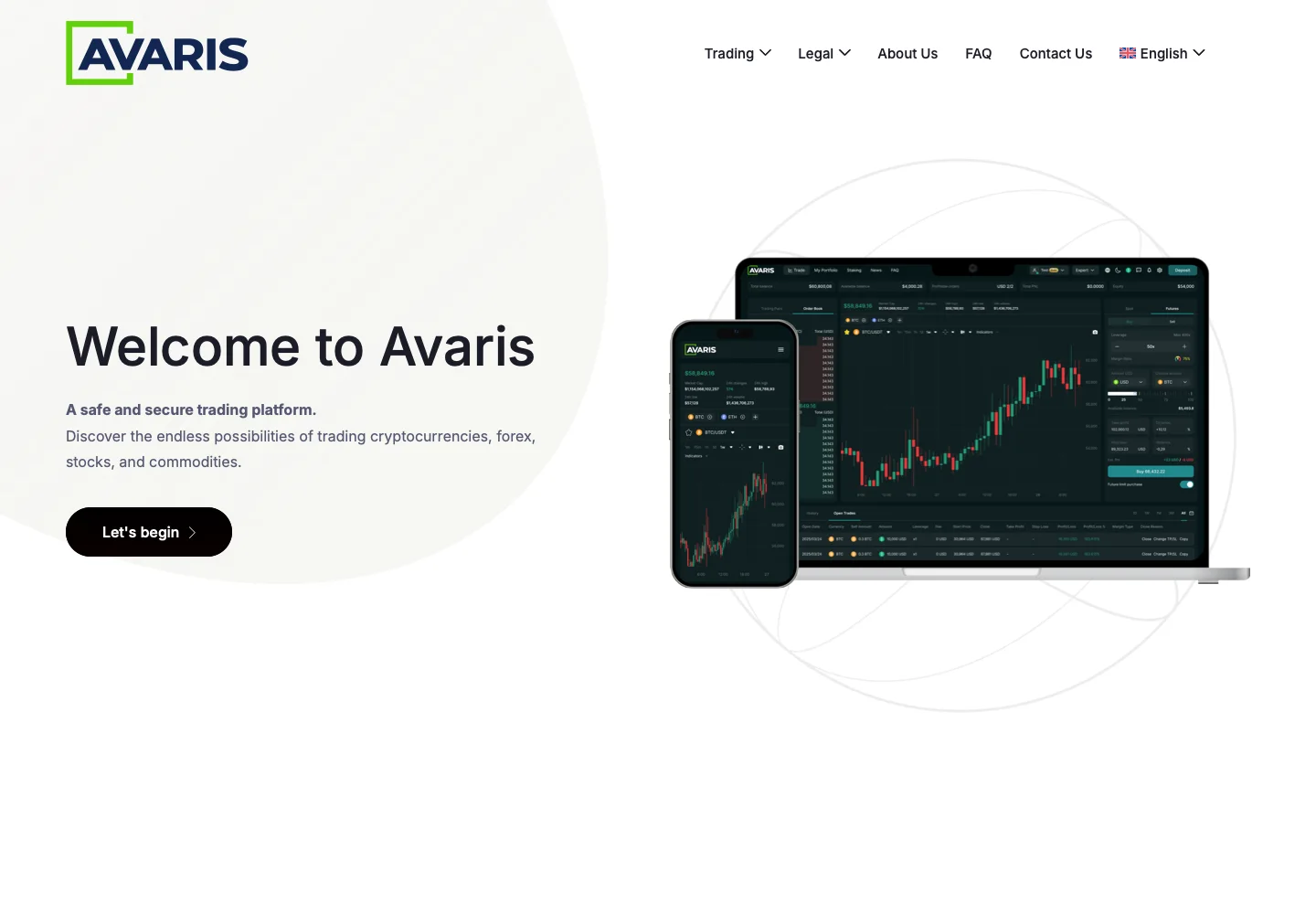 Главная страница Avaris с описанием торговой платформы
