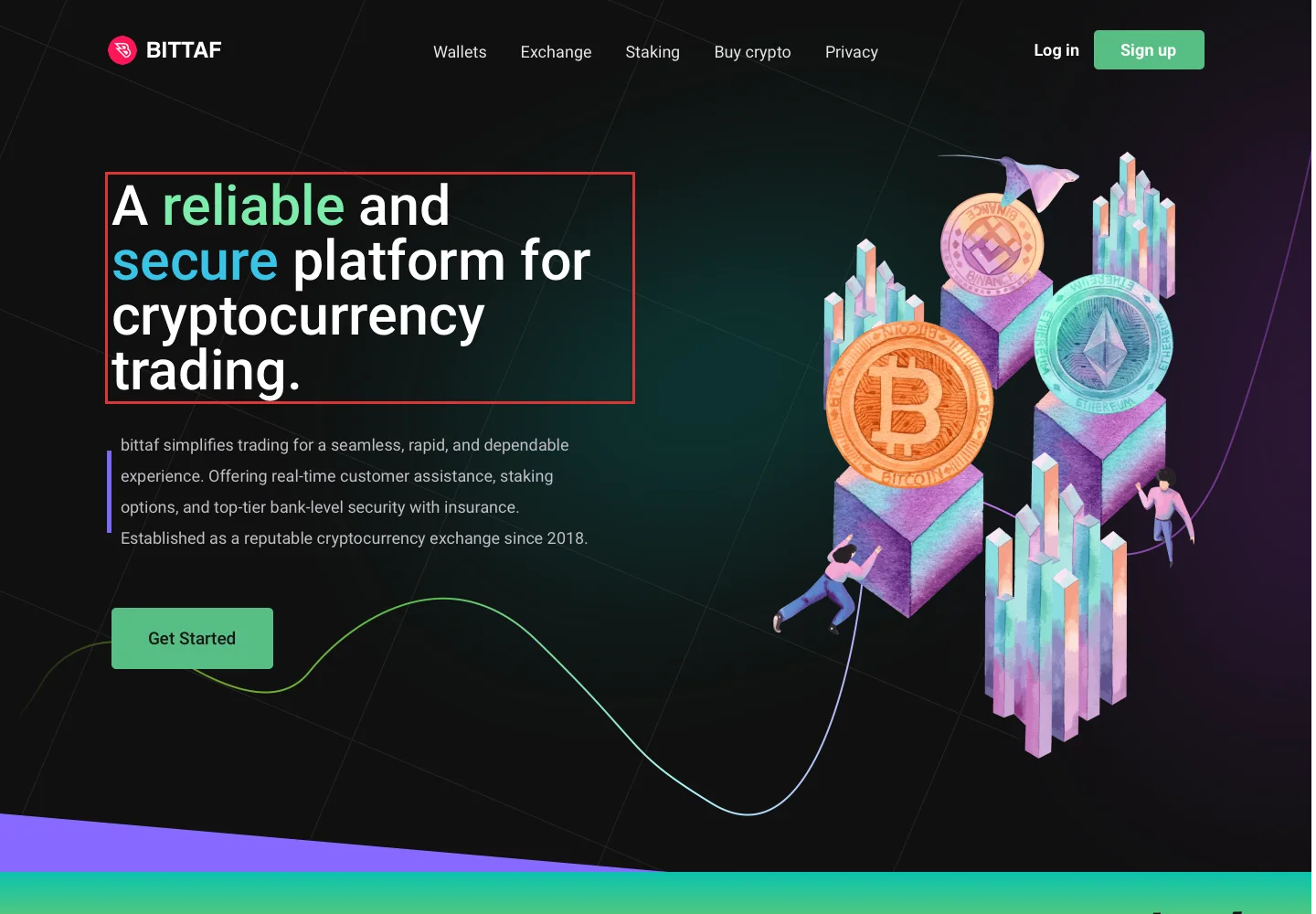 Главная страница Bittaf с описанием криптовалютной платформы