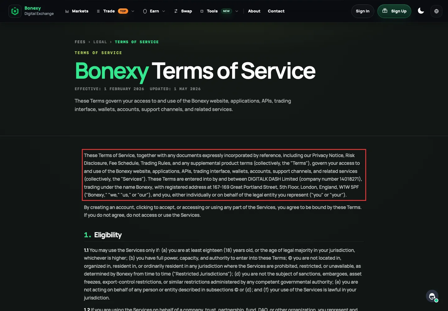 Реквизиты заявленного оператора в соглашении Bonexy