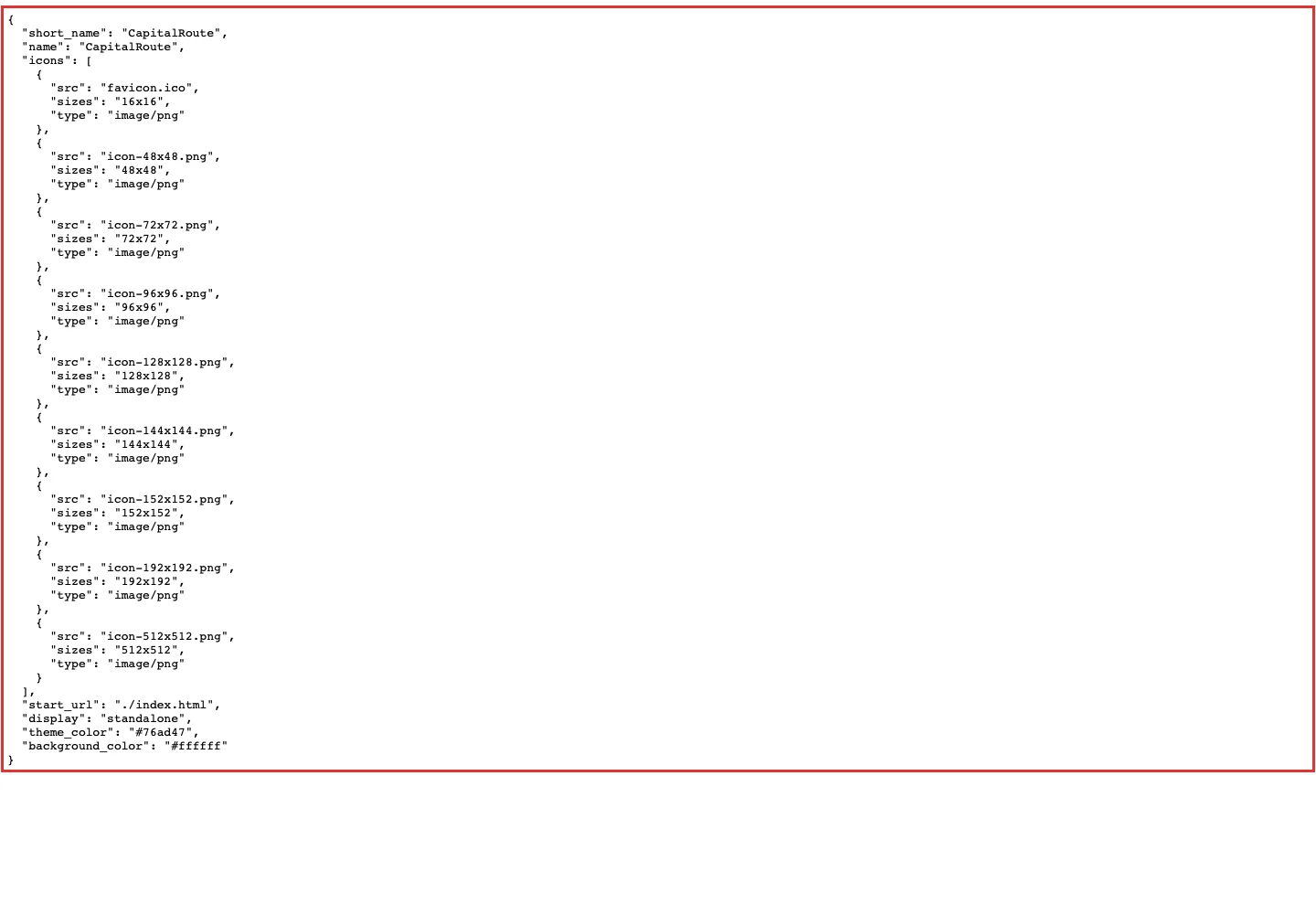 Manifest официального сайта CapitalRoute