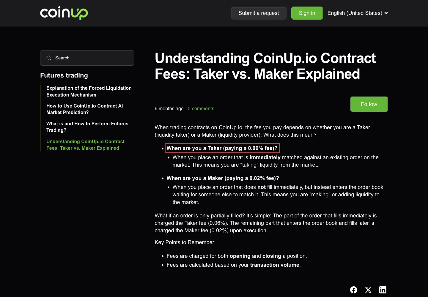Комиссии фьючерсных контрактов CoinUp.io