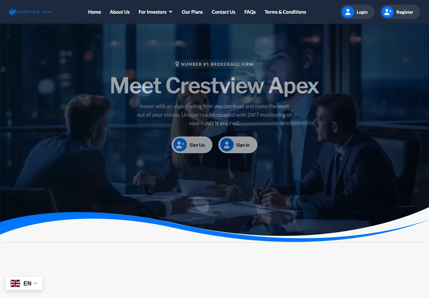 Главная страница Crestview Apex с позиционированием брокерской фирмы