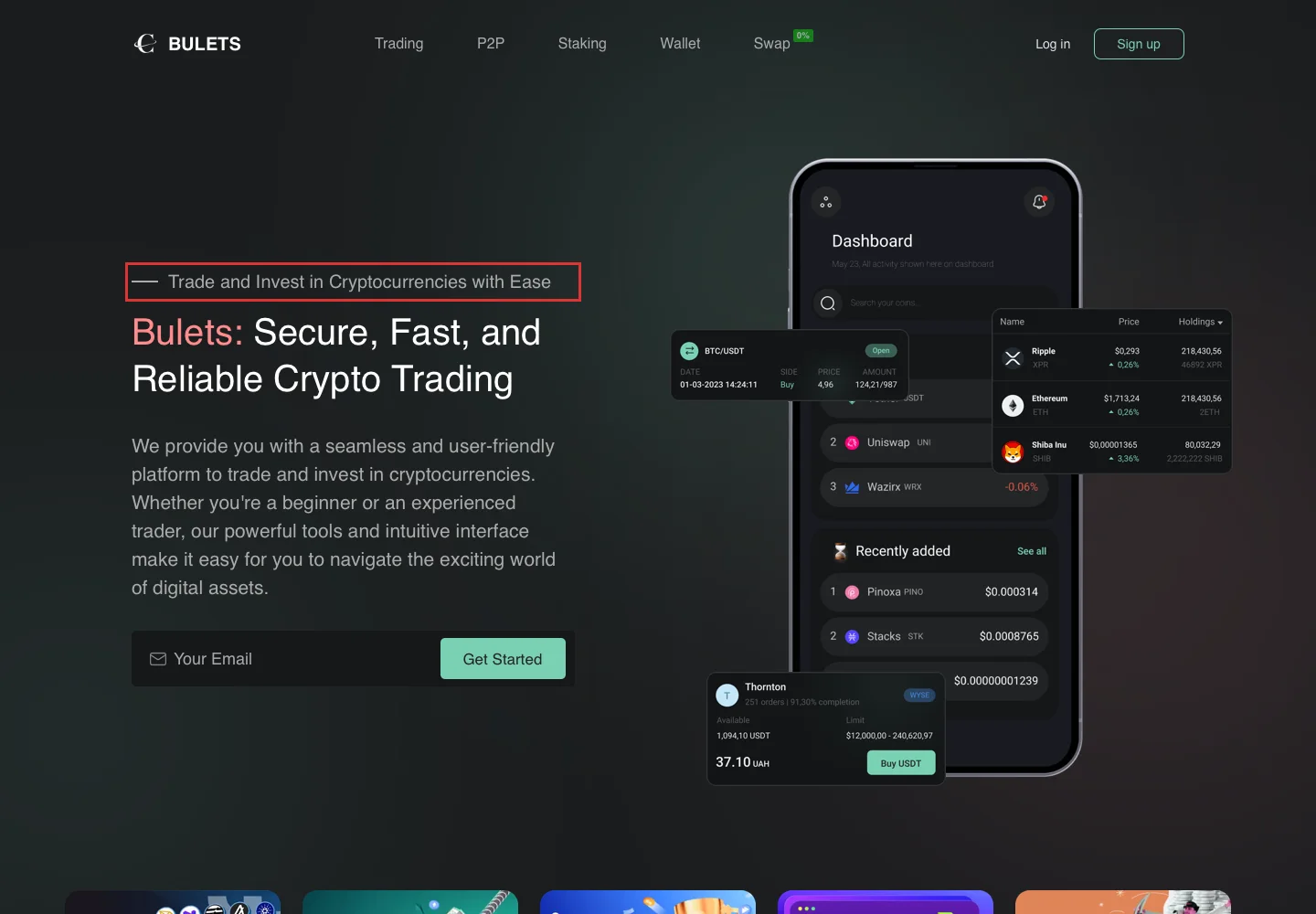 Главная страница Cryptobulets с описанием криптовалютной платформы