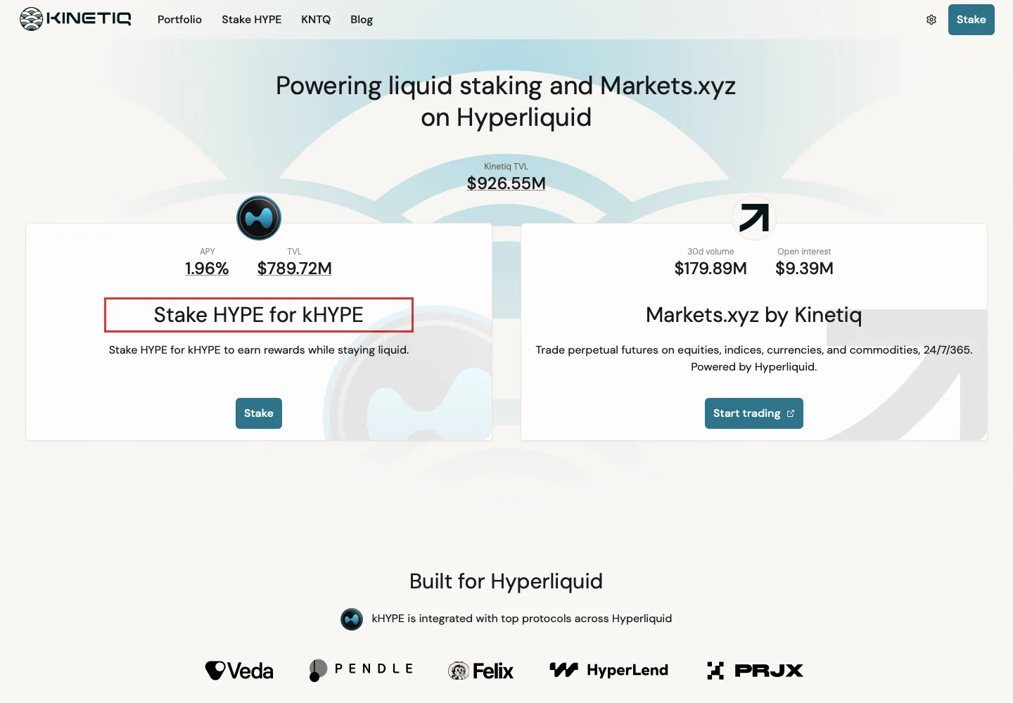 Предложение стейкинга на официальном сайте Kinetiq