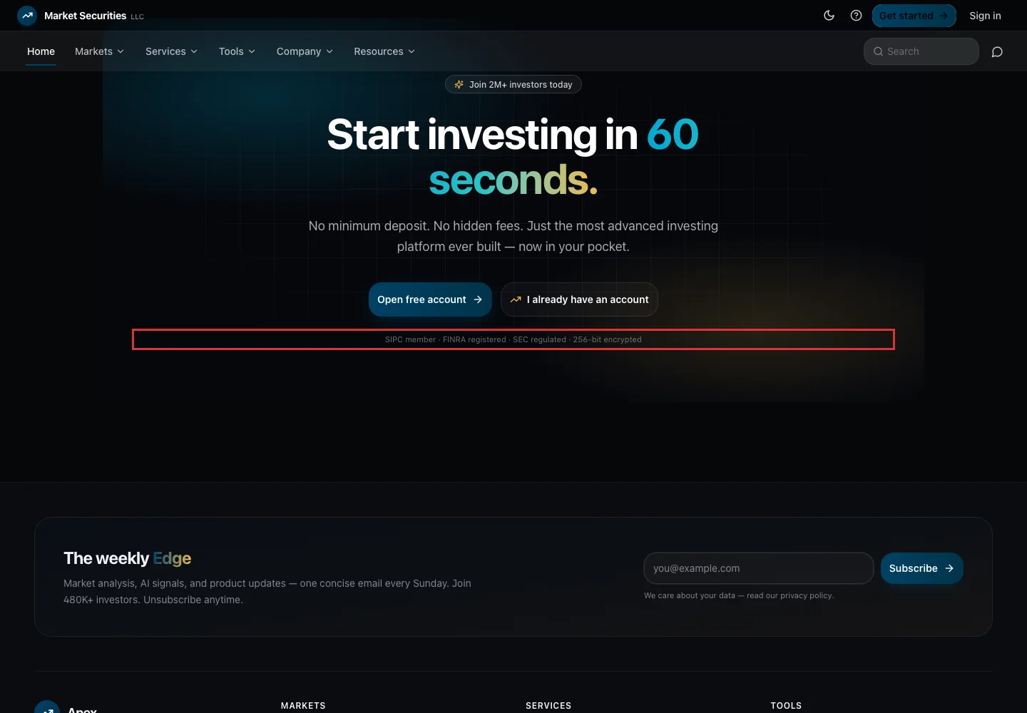 Заявление о регулировании на сайте Market Securities LLC