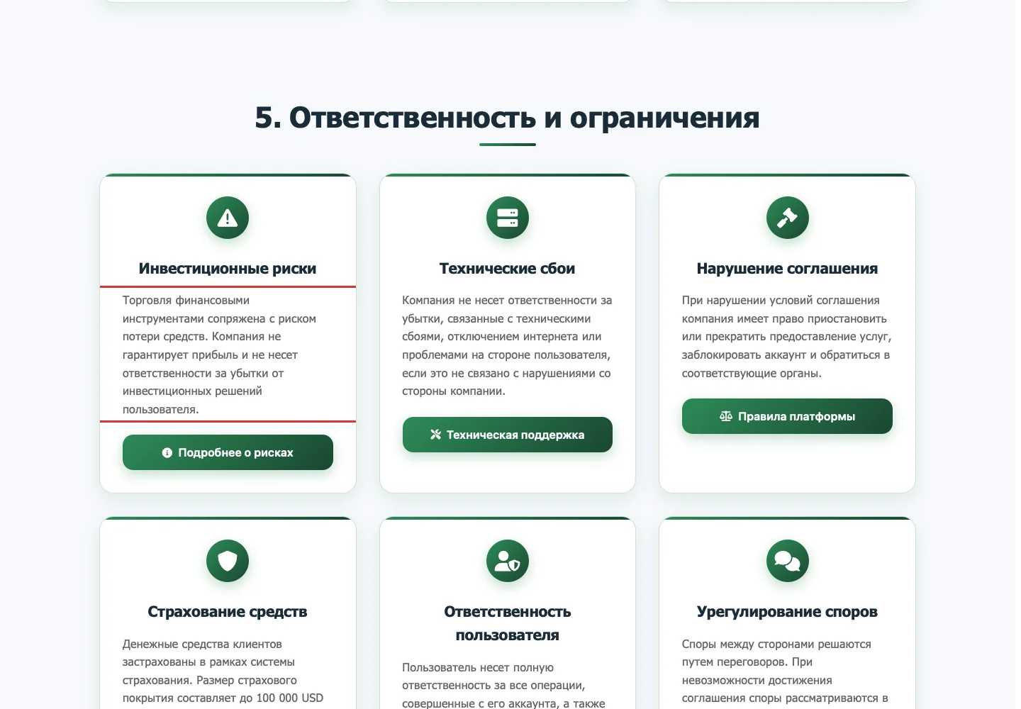 Отказ от гарантии прибыли в пользовательском соглашении