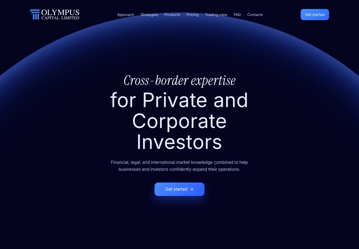 Публичная страница Olympus Capital с заявленными торговыми продуктами