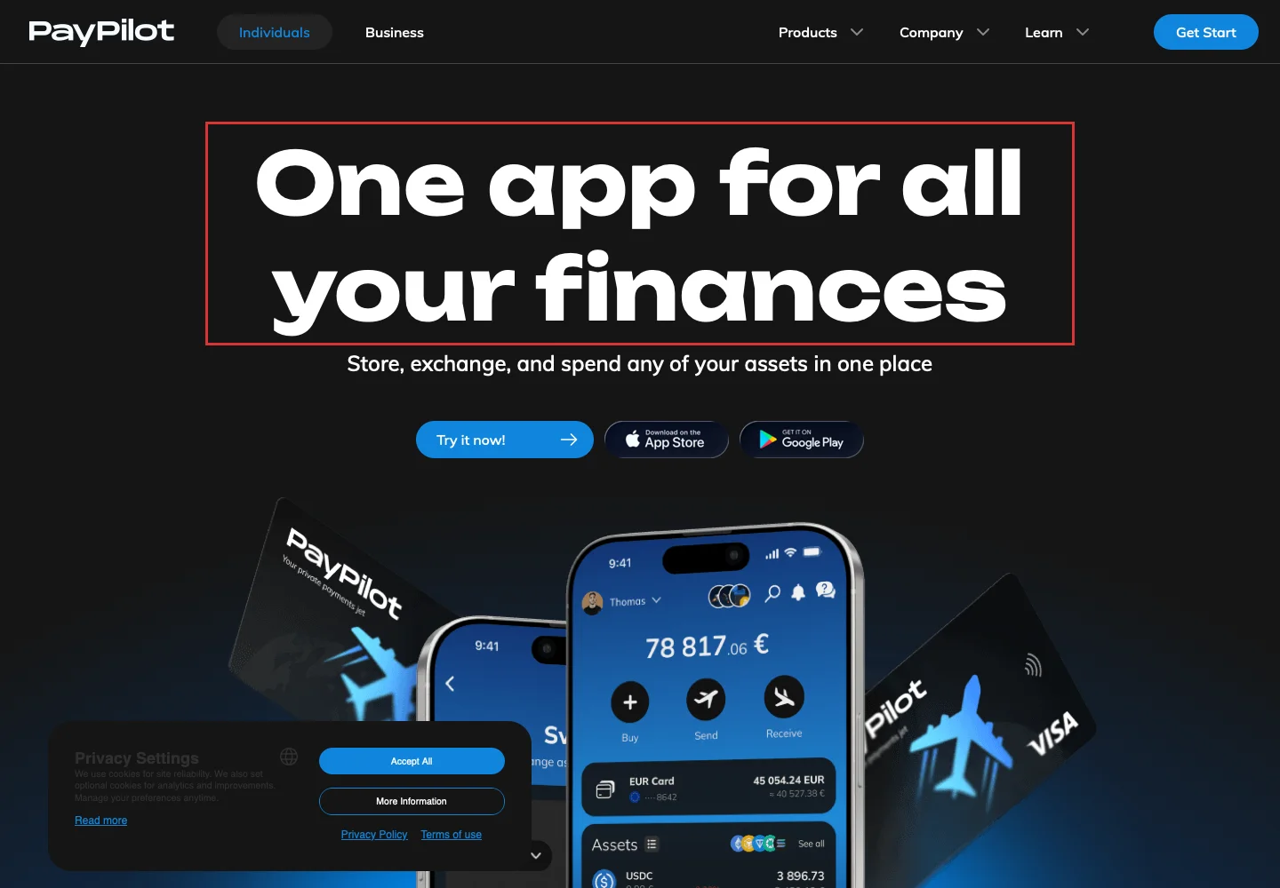 Главная страница PayPilot с описанием основного продукта