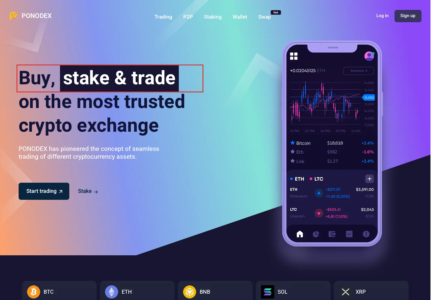 Главная страница Ponodex с описанием криптовалютной торговли