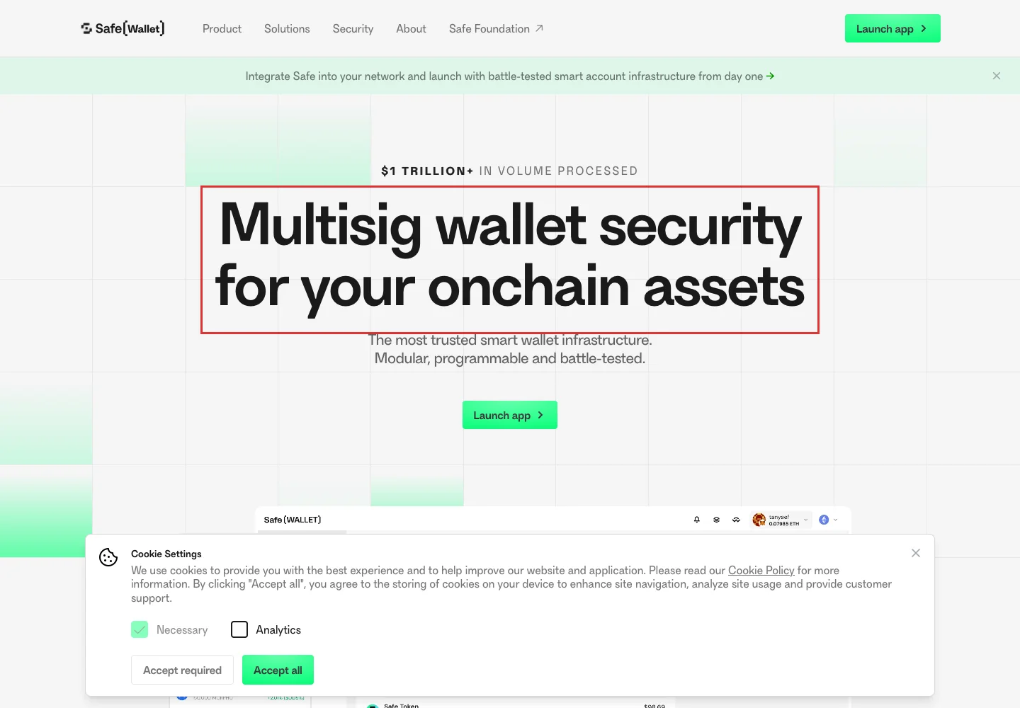 Главная страница Safe Wallet с описанием продукта