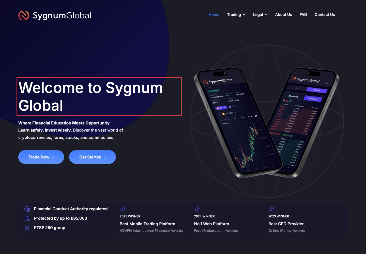 Главная страница Sygnum Global
