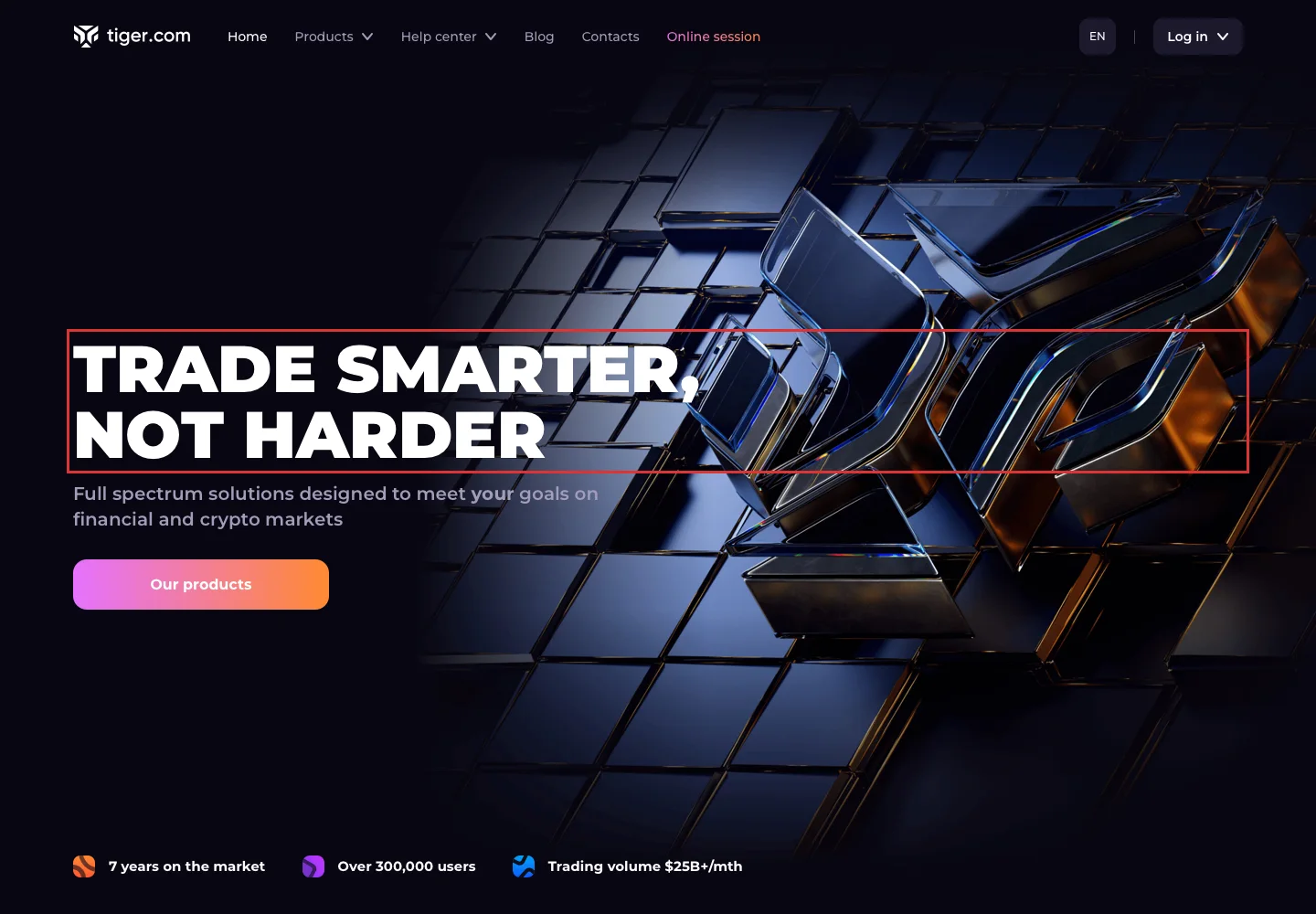 Главная страница Tiger.com с описанием торговых продуктов