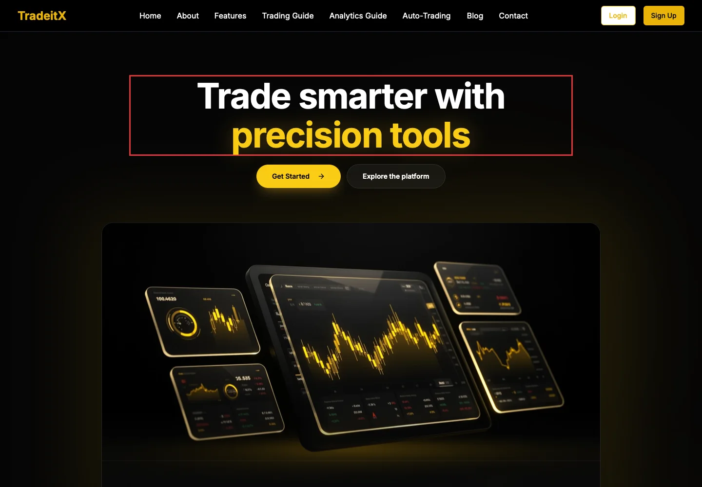 Главная страница TradeitX с описанием торговой платформы