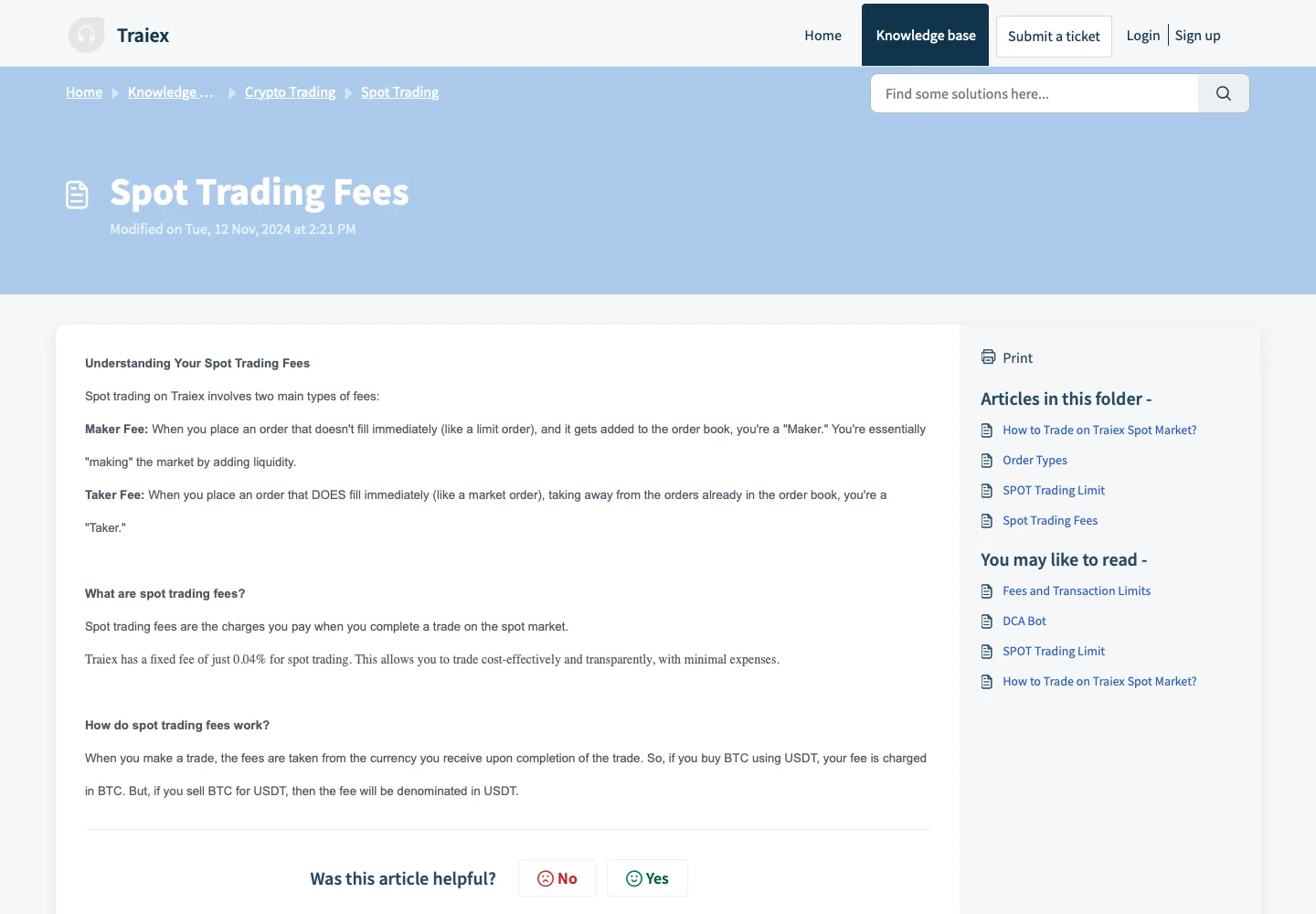 Статья Traiex о комиссиях спот-торговли