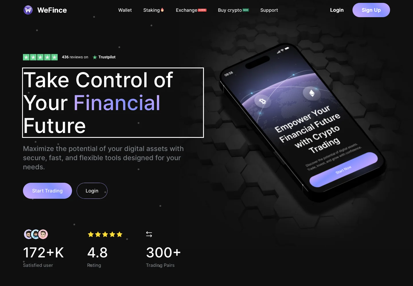 Главная страница Wefince с описанием криптовалютной платформы