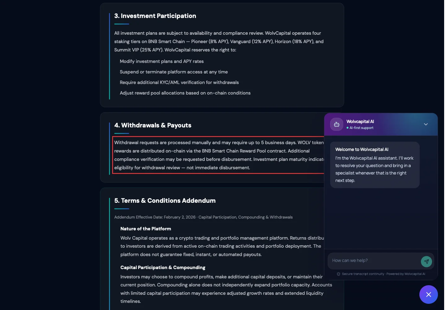 Условия WolvCapital о ручной обработке вывода