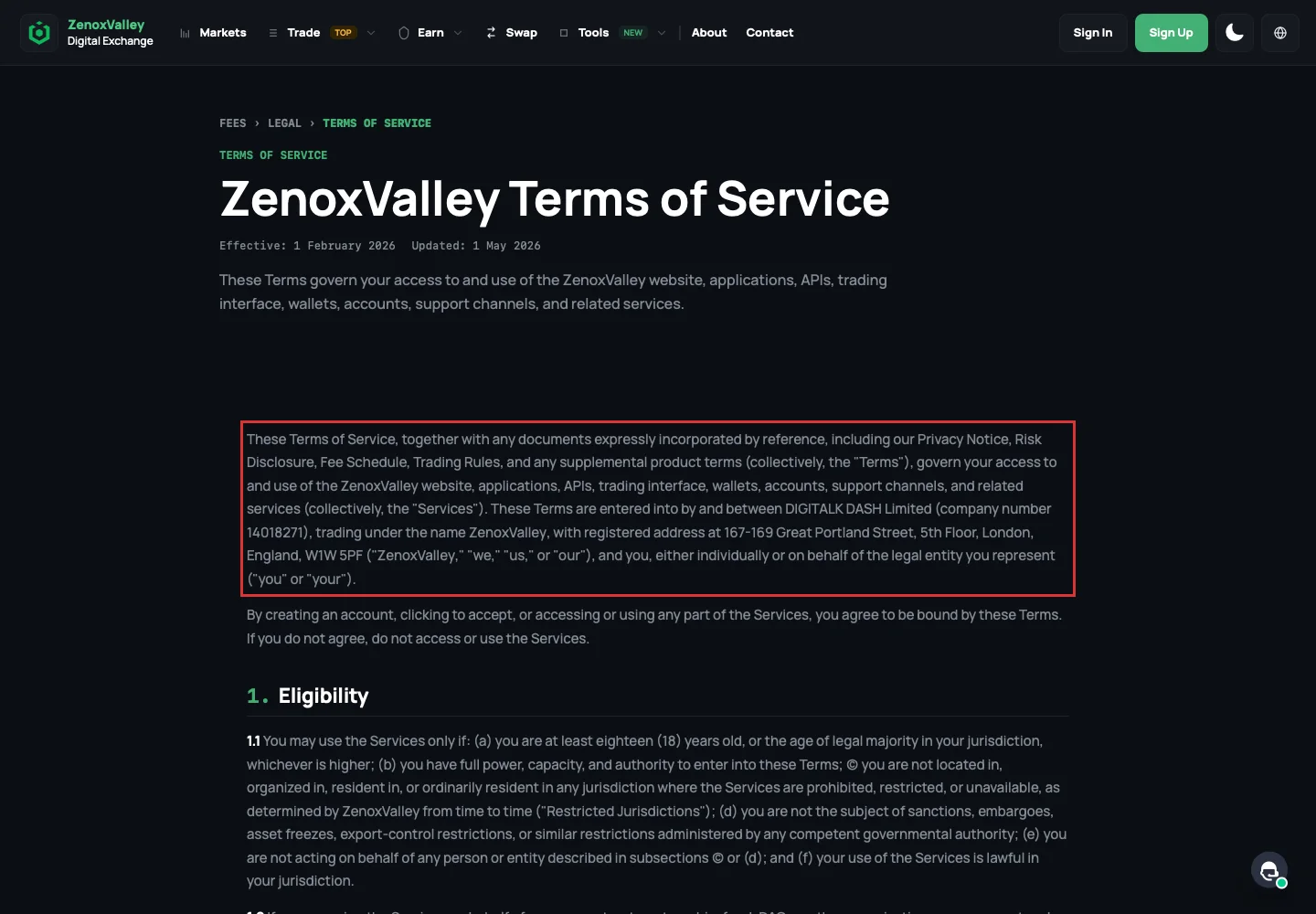 Пользовательские условия ZenoxValley с указанным юридическим лицом